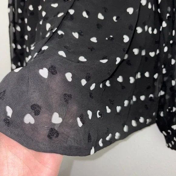 Topshop Black Sheer Blouse with White Pattern - Picture 3 of 5